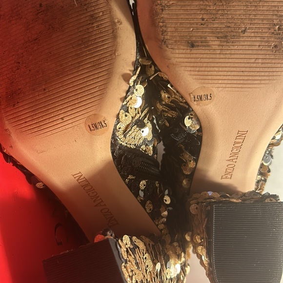 Enzo Angiolini black-gold , open toe sequined boots. Very Demure. In EUC . - Picture 5 of 7